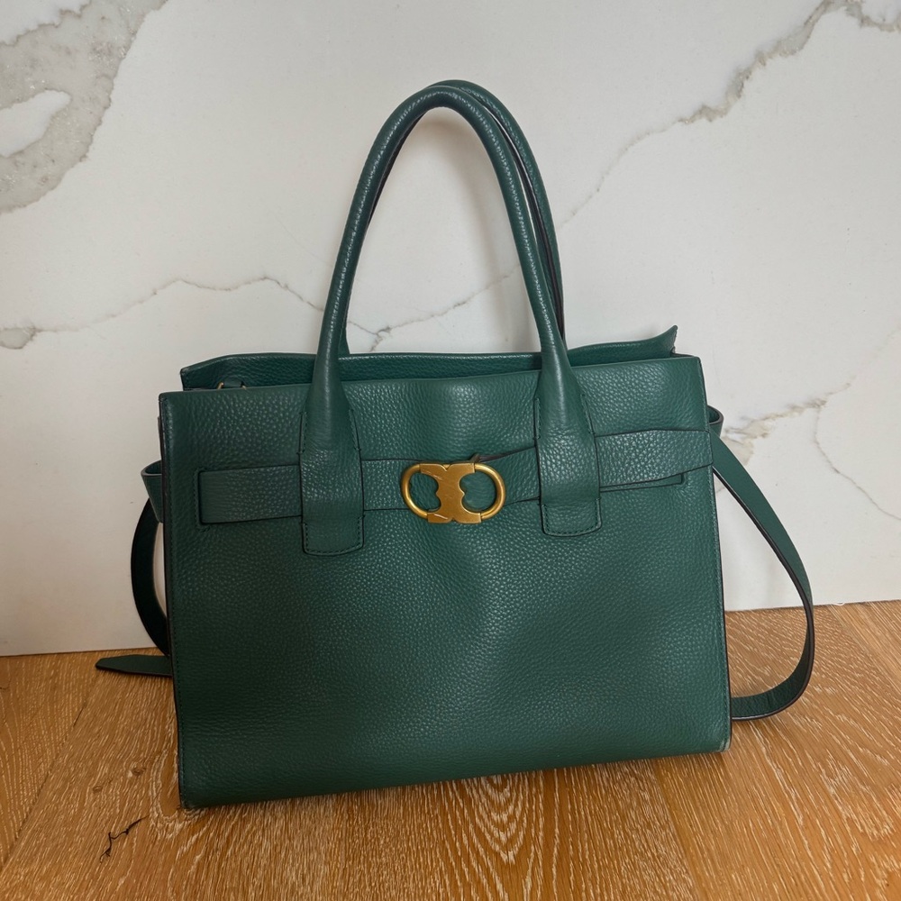 Tory Burch Green Leather Work Tote